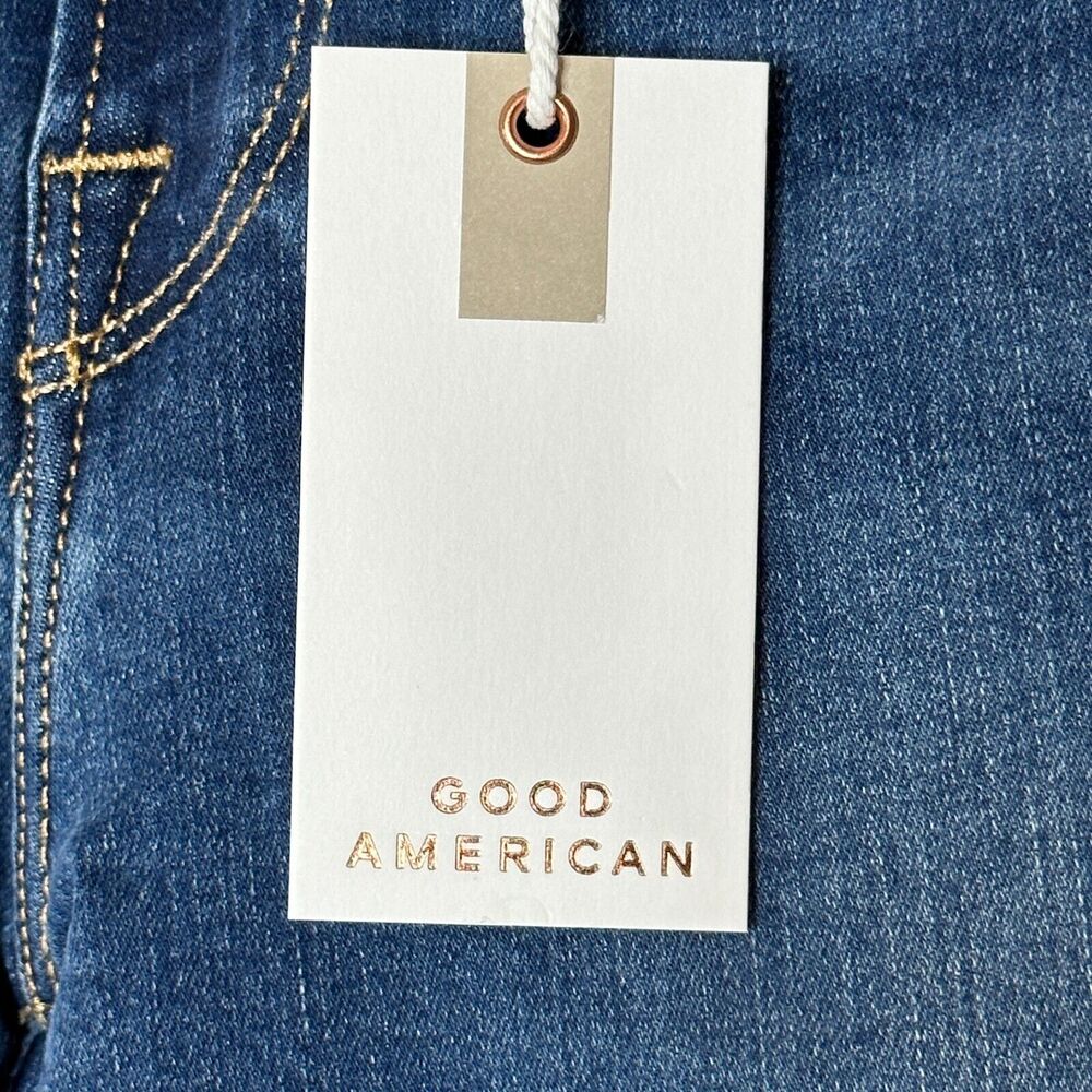 Good American Good Waist Crop Raw Hem Hi-Rise Jeans Skinny Blue331 00/24 NWT - Picture 5 of 10
